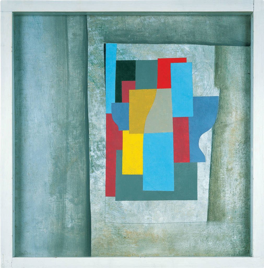 Collage of different shapes in different colours by Ben Nicholson
