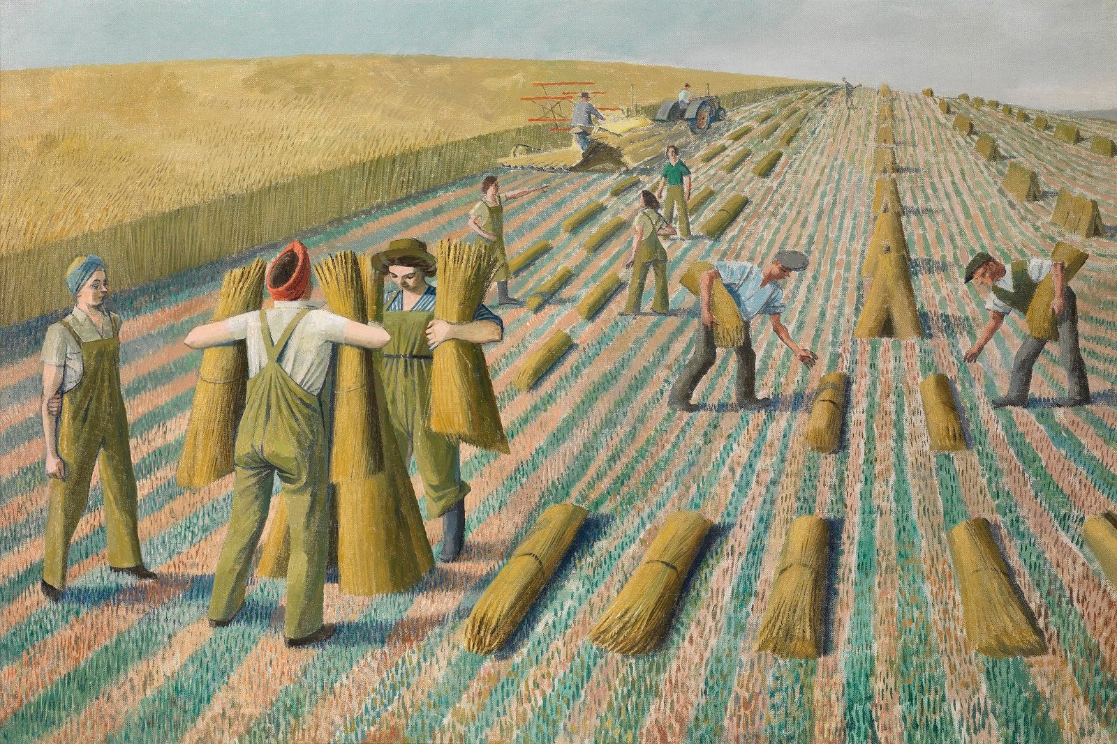 Evelyn Dunbar, Men Stooking and Girls Learning to Stook (1940)
